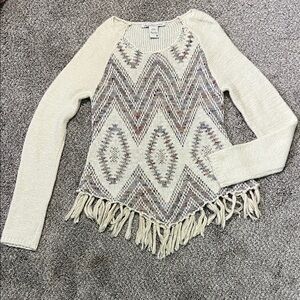 American Rag Cream and Brown Fringed Sweater